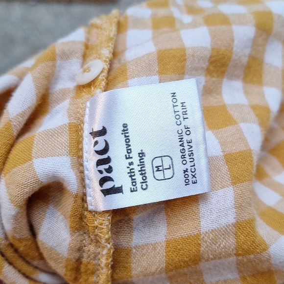PACT Mustard Yellow Gingham Coastal Double Gauze Oversized Button Up Tunic ML - Picture 3 of 13